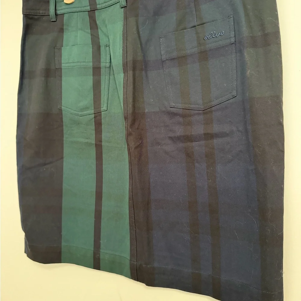 Beautiful Green and Blue Plaid Pencil Skirt with piping size large / 10/12